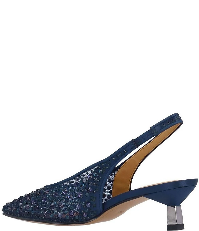J. Renee Tressa Rhinestone Mesh Slingback Kitten Heel Dress Pumps