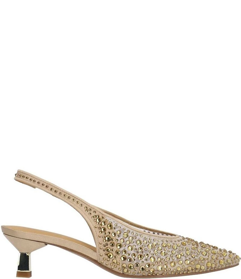 J. Renee Tressa Rhinestone Mesh Slingback Kitten Heel Dress Pumps