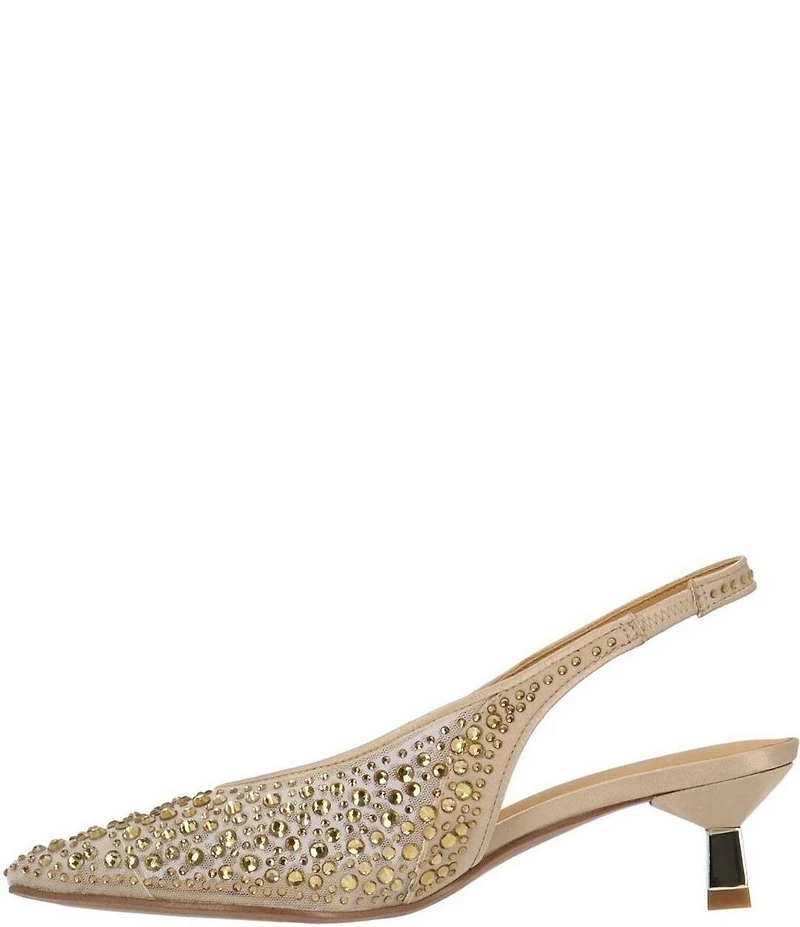 J. Renee Tressa Rhinestone Mesh Slingback Kitten Heel Dress Pumps