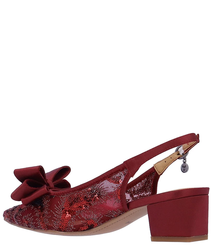 J. Renee Triata Sequin Mesh Satin Bow Sling Back Pumps