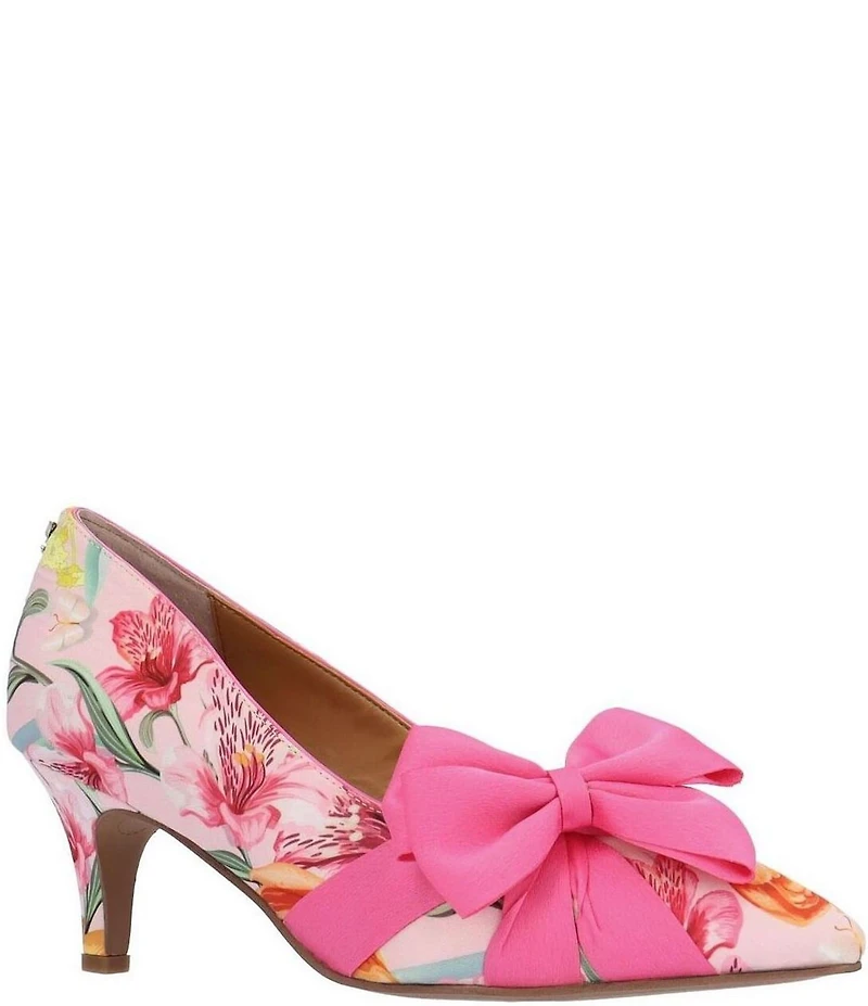 J. Renee Verbena Floral Print Wrapped Bow Dress Pumps
