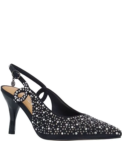 J. Renee Viviene Satin Rhinestone Embellished Slingback Pumps