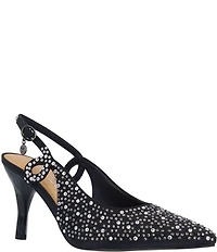 J. Renee Viviene Satin Rhinestone Embellished Slingback Pumps