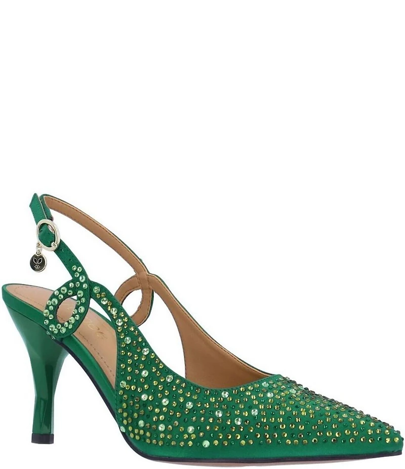 J. Renee Viviene Satin Rhinestone Embellished Slingback Pumps