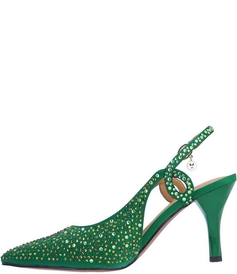 J. Renee Viviene Satin Rhinestone Embellished Slingback Pumps