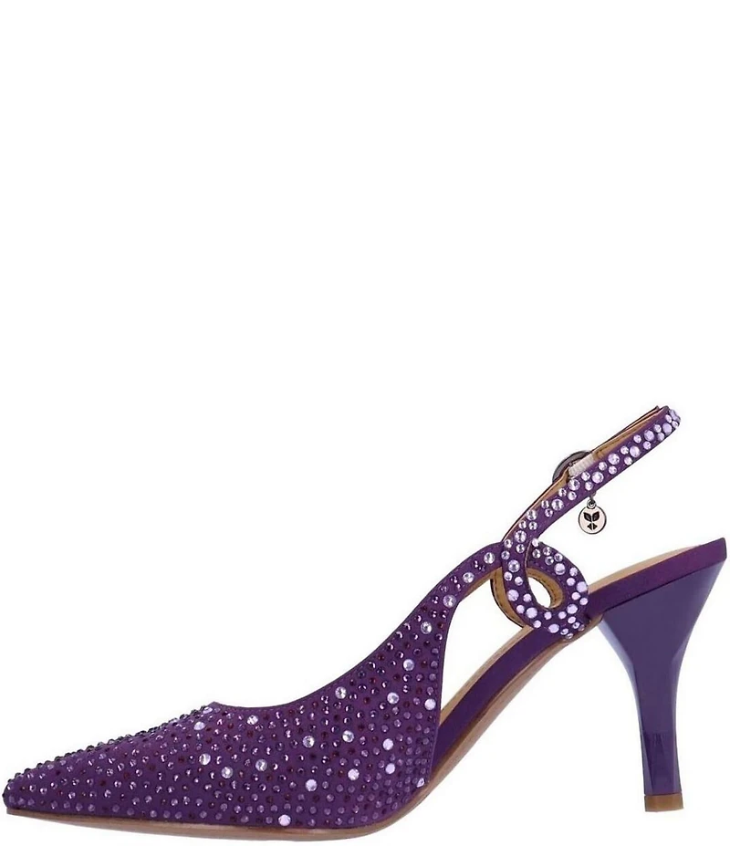 J. Renee Viviene Satin Rhinestone Embellished Slingback Pumps
