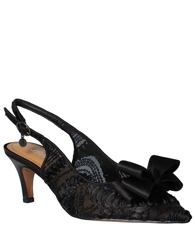J. Renee Yazmine Fiesta Lace Detail Satin Bow Sling Pumps
