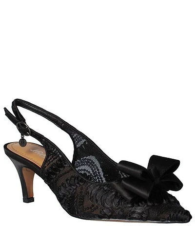 J. Renee Yazmine Fiesta Lace Detail Satin Bow Sling Pumps