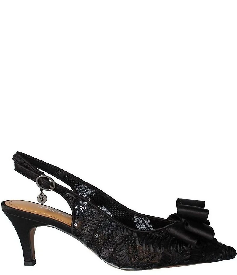 J. Renee Yazmine Fiesta Lace Detail Satin Bow Sling Pumps