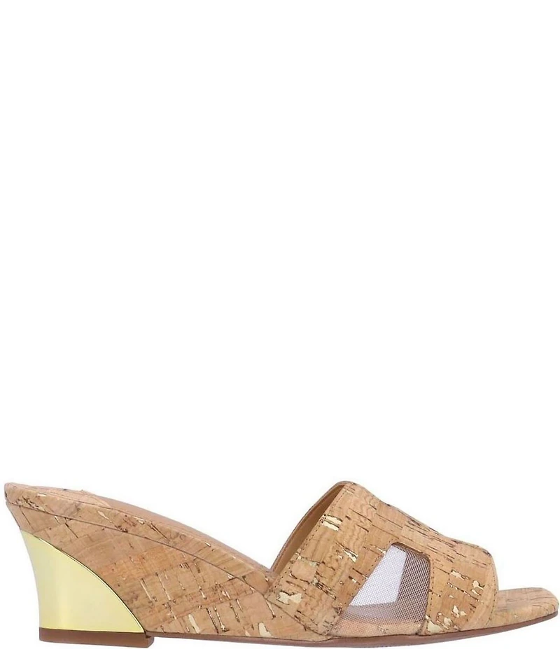 J. Renee Zahra Cork Mesh Wedge Slide Sandals
