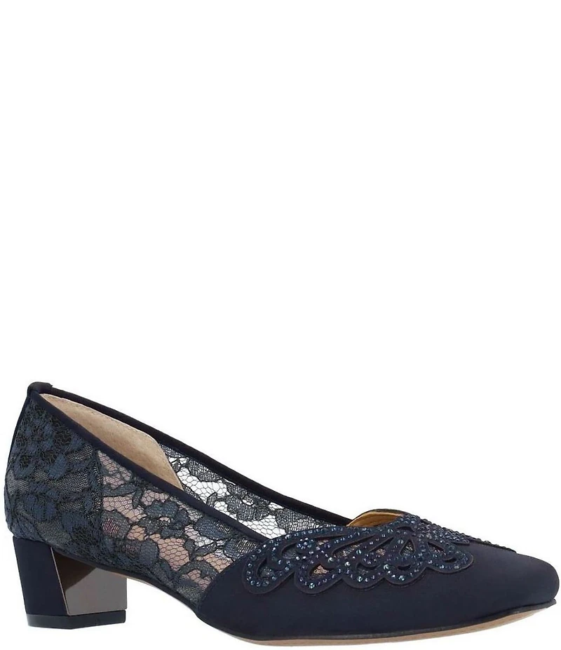 J. Renee Zofia Lace Rhinestone Block Heel Pumps