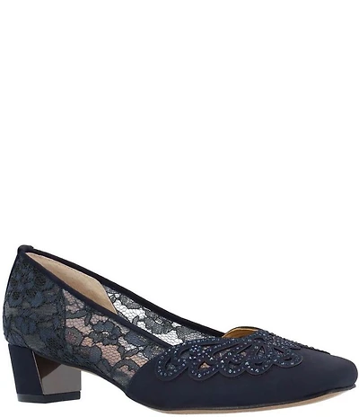 J. Renee Zofia Lace Rhinestone Block Heel Pumps