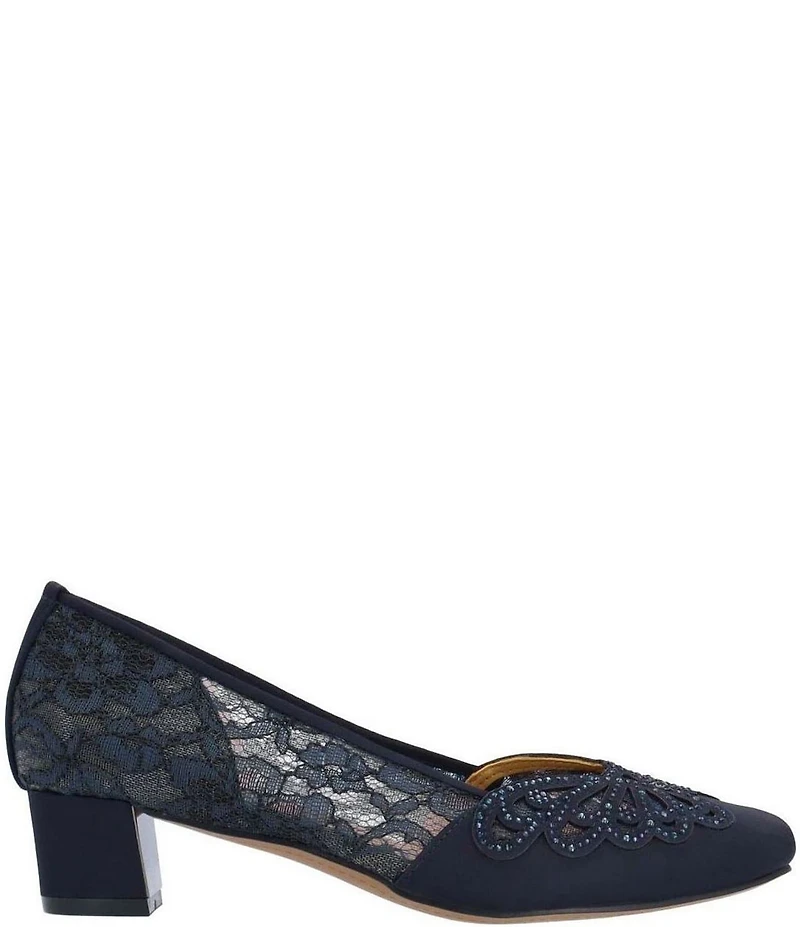 J. Renee Zofia Lace Rhinestone Block Heel Pumps