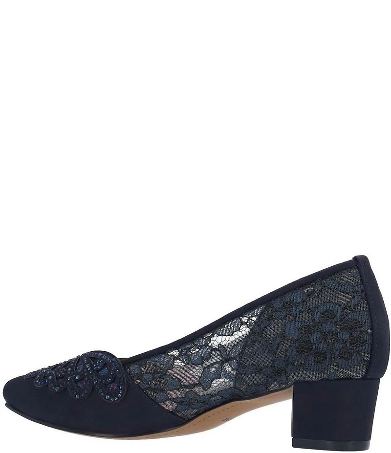J. Renee Zofia Lace Rhinestone Block Heel Pumps