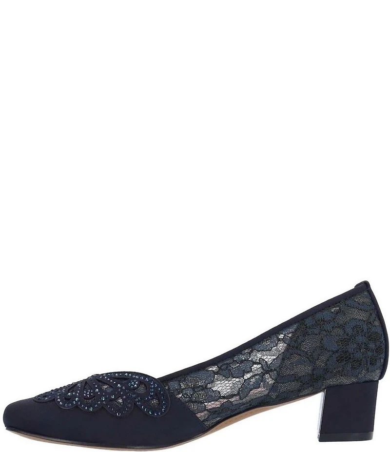 J. Renee Zofia Lace Rhinestone Block Heel Pumps