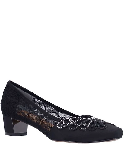 J. Renee Zofia Satin Lace Detail Rhinestone Butterfly Pumps