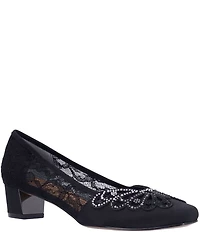 J. Renee Zofia Satin Lace Detail Rhinestone Butterfly Pumps
