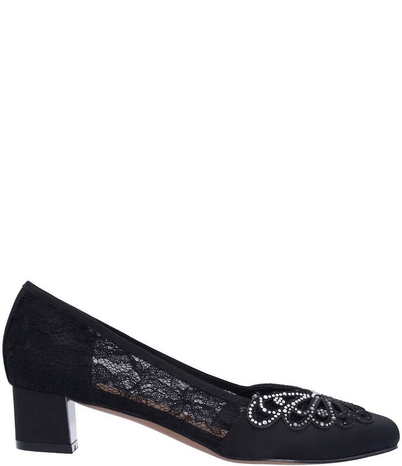 J. Renee Zofia Satin Lace Detail Rhinestone Butterfly Pumps