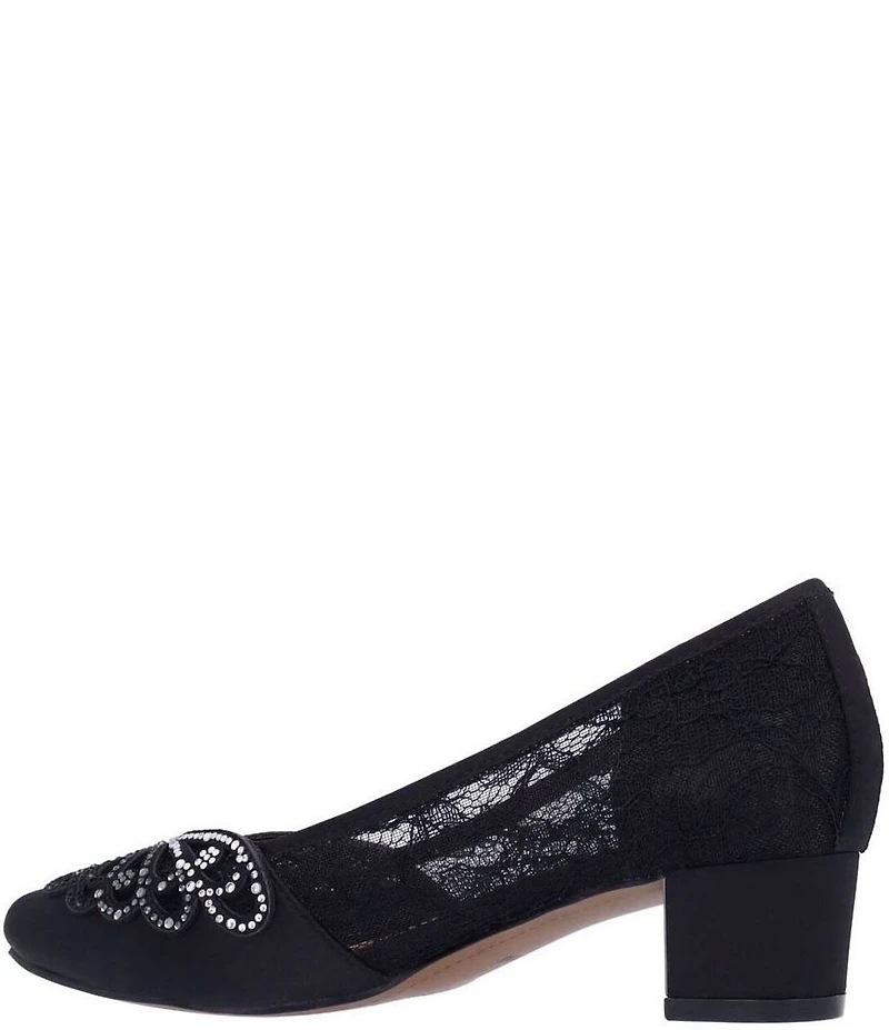 J. Renee Zofia Satin Lace Detail Rhinestone Butterfly Pumps