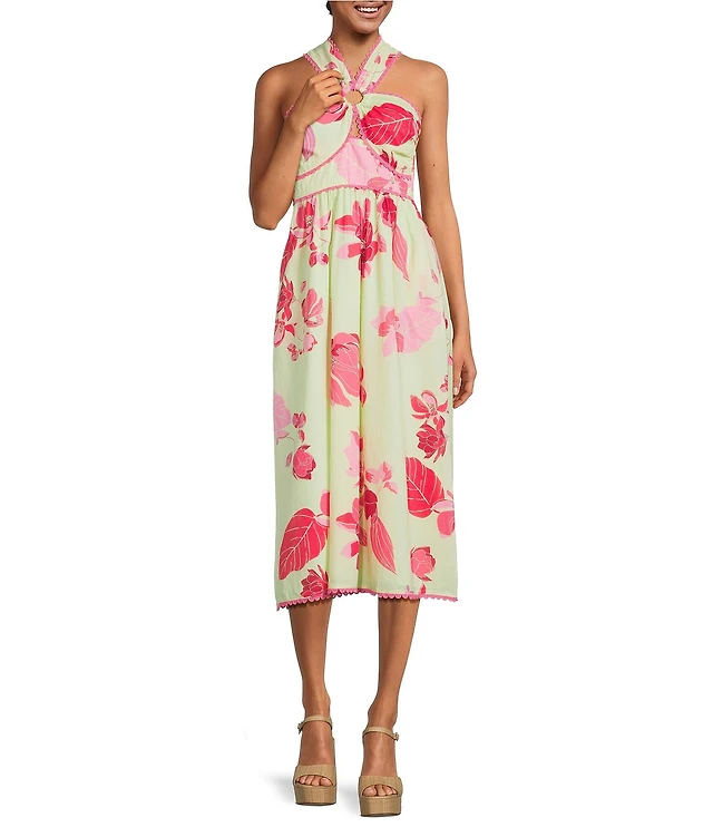 J.Marie Alara Floral Print Halter Sleeveless Scallop Trim Midi Dress at  Hamilton Place in Chattanooga, TN