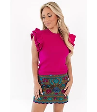 J.Marie Annie Scoop Neck Ruffle Sleeve Sweater