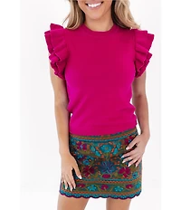 J.Marie Annie Scoop Neck Ruffle Sleeve Sweater