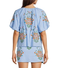 J.Marie Coordinating Astrid V-Neck Puff Sleeve Embroidered Top