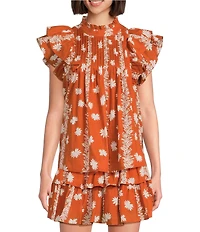 J.Marie Aubrey Woven Cap Sleeve Crew Neckline Coordinating Pleated Top