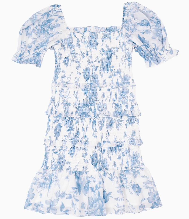 J.Marie Big Girls Chloe Toile Print Puff Sleeve Dress