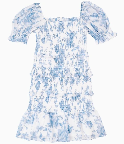 J.Marie Big Girls Chloe Toile Print Puff Sleeve Dress