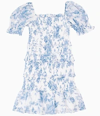 J.Marie Big Girls Chloe Toile Print Puff Sleeve Dress