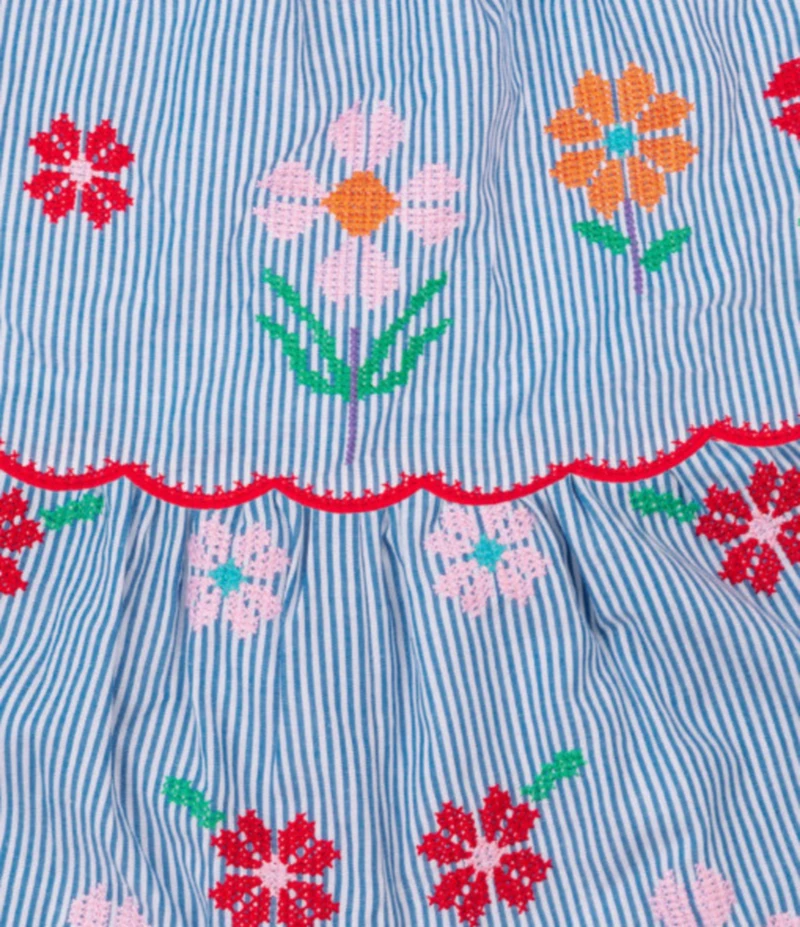 J.Marie Big Girls Tristen Tie Shoulder Embroidered Top