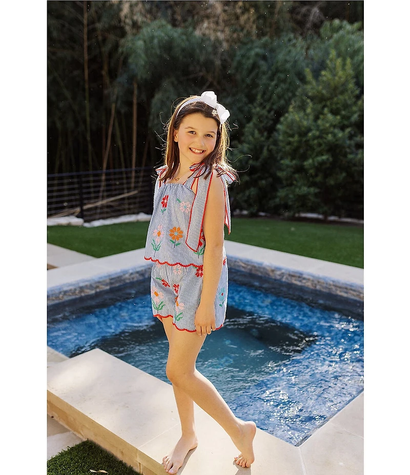 J.Marie Big Girls Tristen Tie Shoulder Embroidered Top