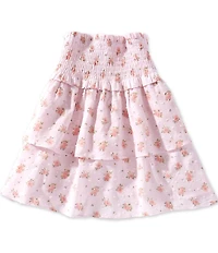 J.Marie Big Girls Adeline Floral Print Tiered Ruched Mini Skirt