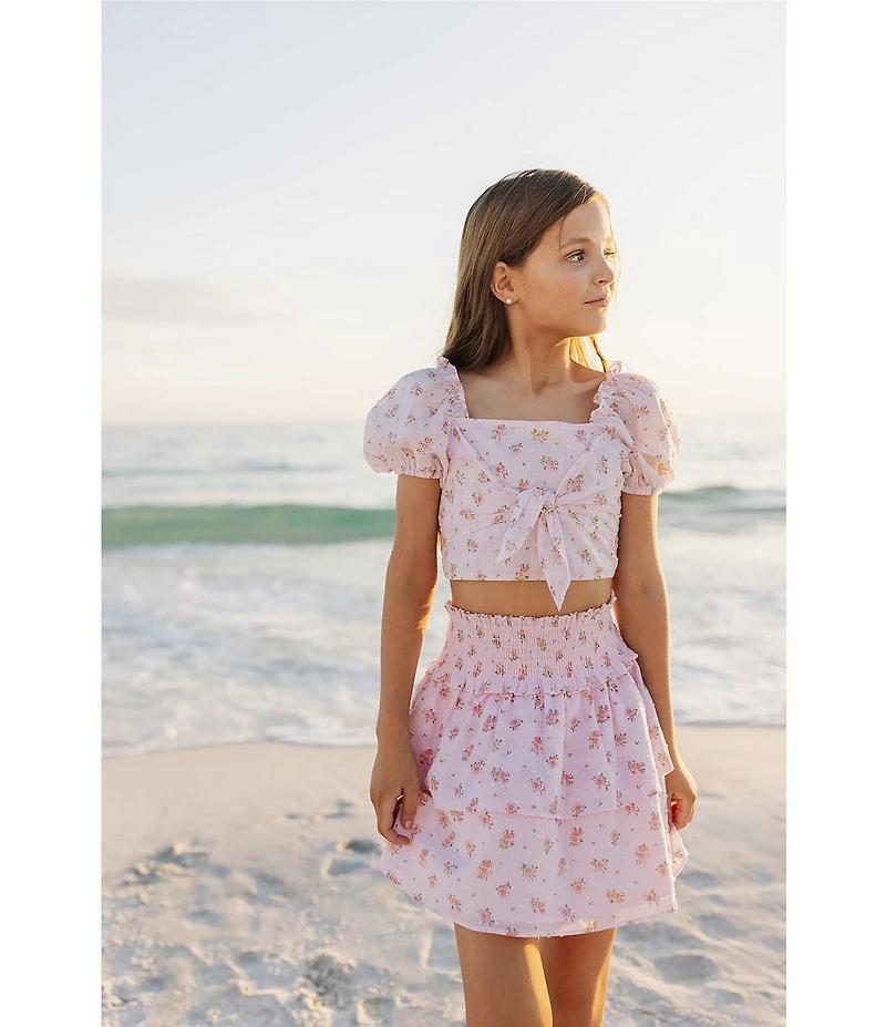 J.Marie Big Girls Adeline Floral Print Tiered Ruched Mini Skirt
