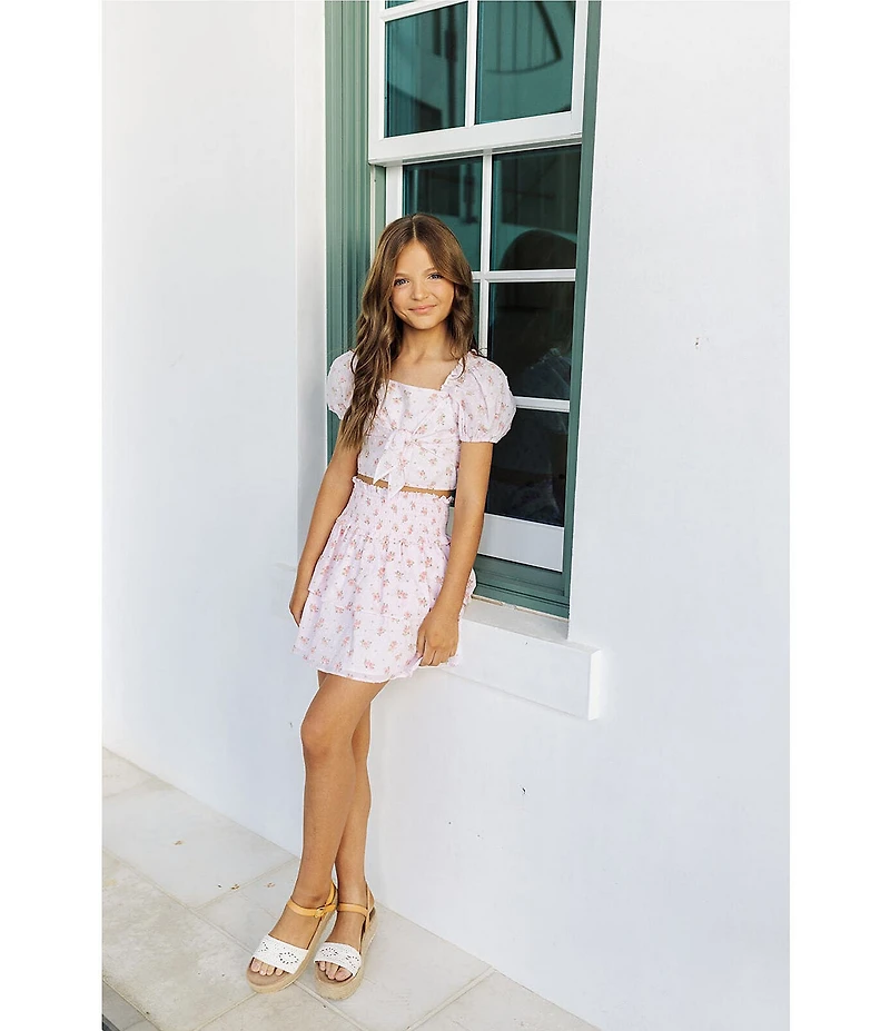 J.Marie Big Girls Adeline Floral Print Tiered Ruched Mini Skirt