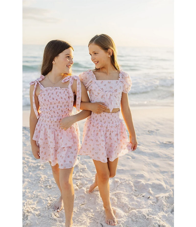 J.Marie Big Girls Adeline Floral Print Tiered Ruched Mini Skirt