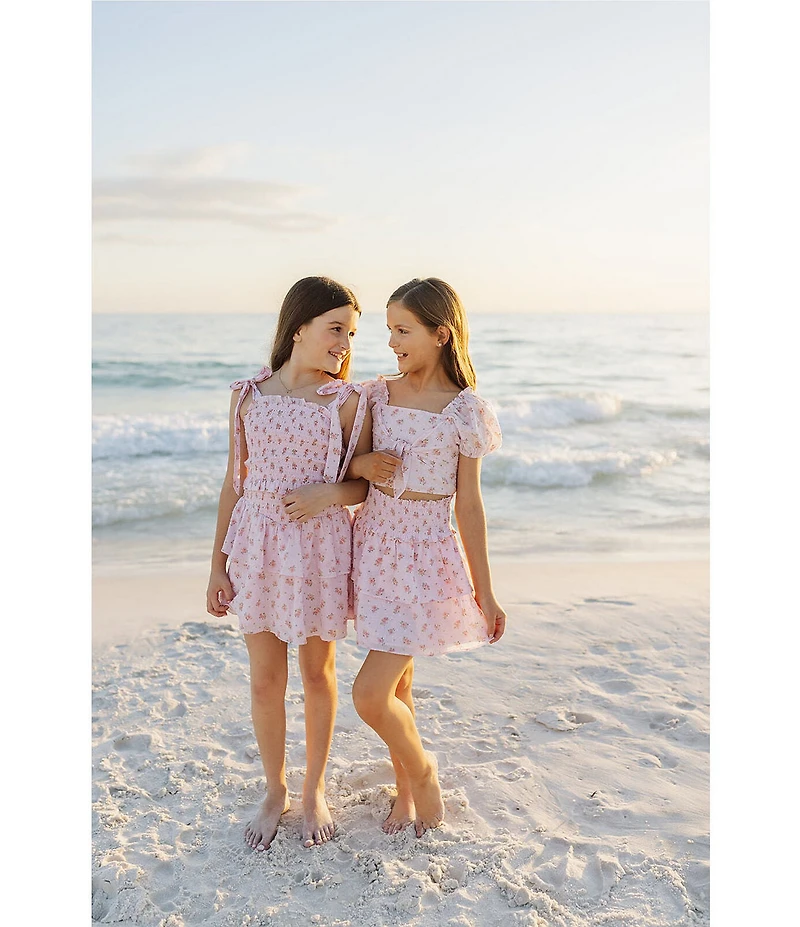 J.Marie Big Girls Adeline Floral Print Tiered Ruched Mini Skirt