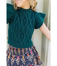J.Marie Big Girls Elliot Ribbed Tiered Ruffle Cap Sleeve Sweater Tank