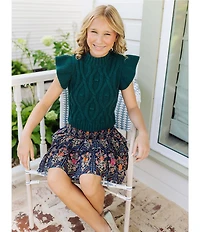 J.Marie Big Girls Elliot Ribbed Tiered Ruffle Cap Sleeve Sweater Tank