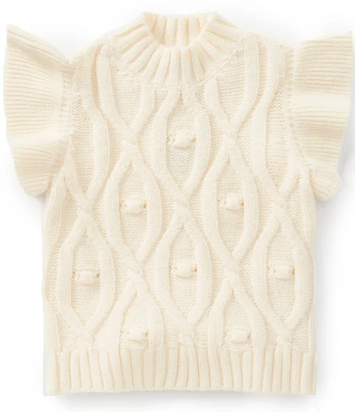 J.Marie Big Girls Elliot Ribbed Tiered Ruffle Cap Sleeve Sweater Tank