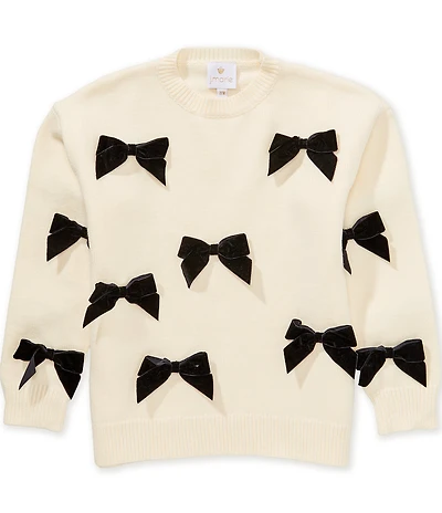 J.Marie Big Girls Long Sleeve Jenna Black Bow Sweater