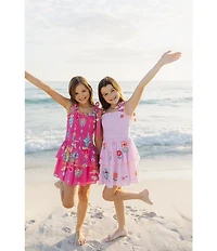 J.Marie Big Girls Piper Stripe Floral Print Tie Strap Ruched Tiered Dress