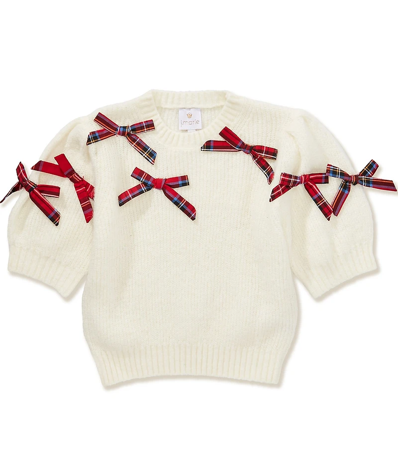 J.Marie Big Girls Short Sleeve Hollin Bow Sweater