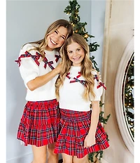 J.Marie Big Girls Short Sleeve Hollin Bow Sweater