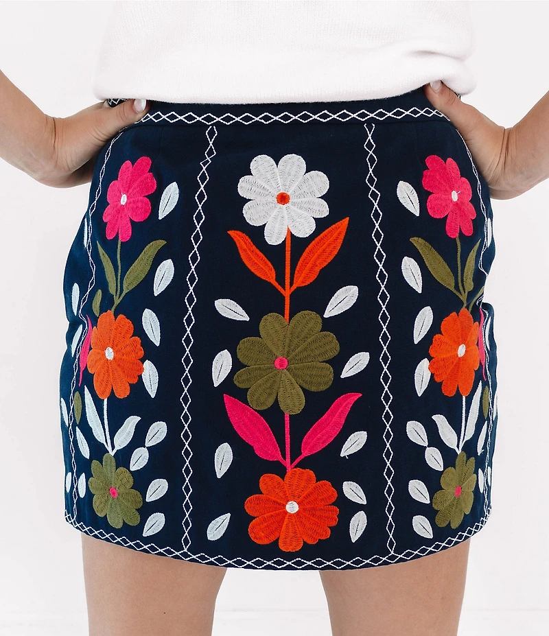 J.Marie Cody Floral Embroidered Mini Pencil Skirt