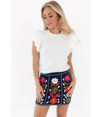 J.Marie Cody Floral Embroidered Mini Pencil Skirt
