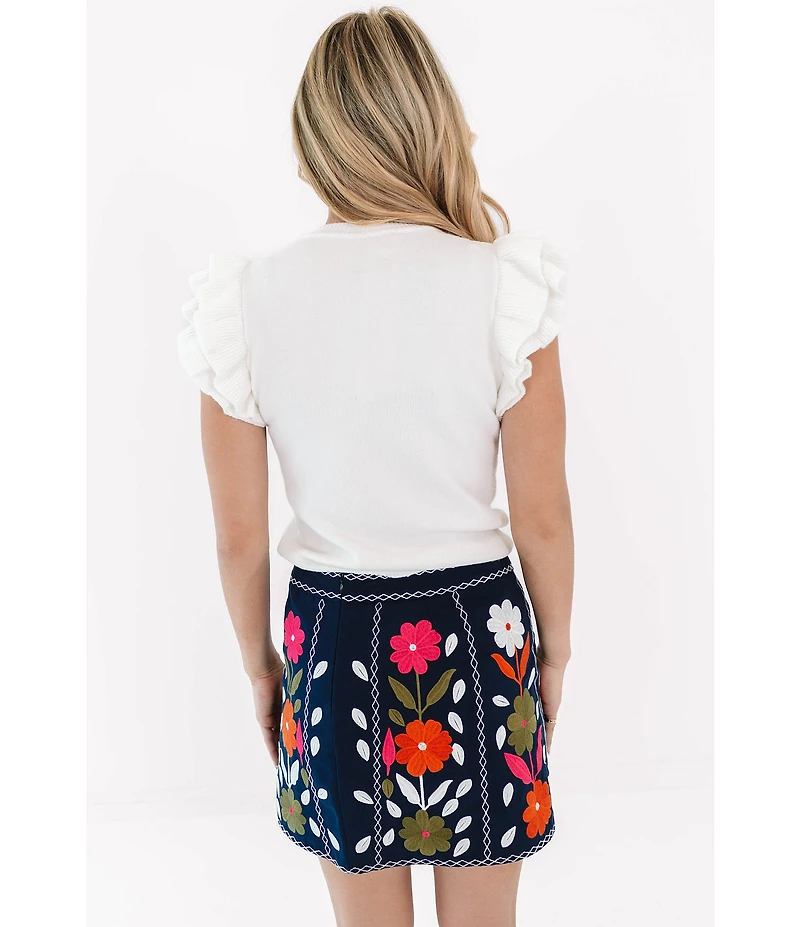 J.Marie Cody Floral Embroidered Mini Pencil Skirt