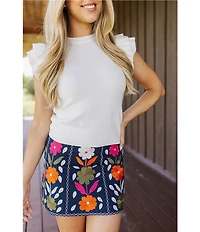 J.Marie Cody Floral Embroidered Mini Pencil Skirt