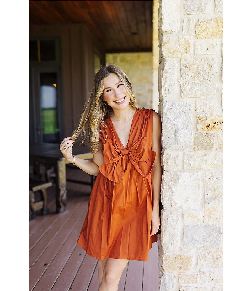 J.Marie Dani Bow V-Neckline Sleeveless Mini Dress
